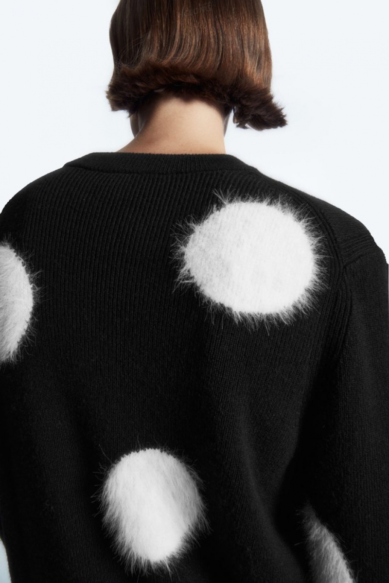 COS Intarsia-Knit Polka-Dot Wool Sweater Women's Sweaters & Cardigans Black / White | EA59-G5CV