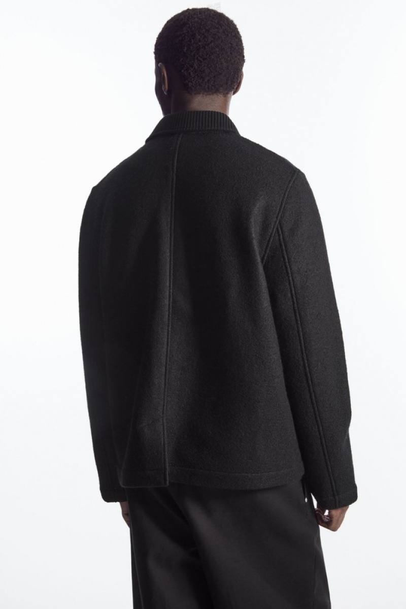 COS Knitted-Collar Workwear Jacket Men's Shirts Black | EO14-D2XM