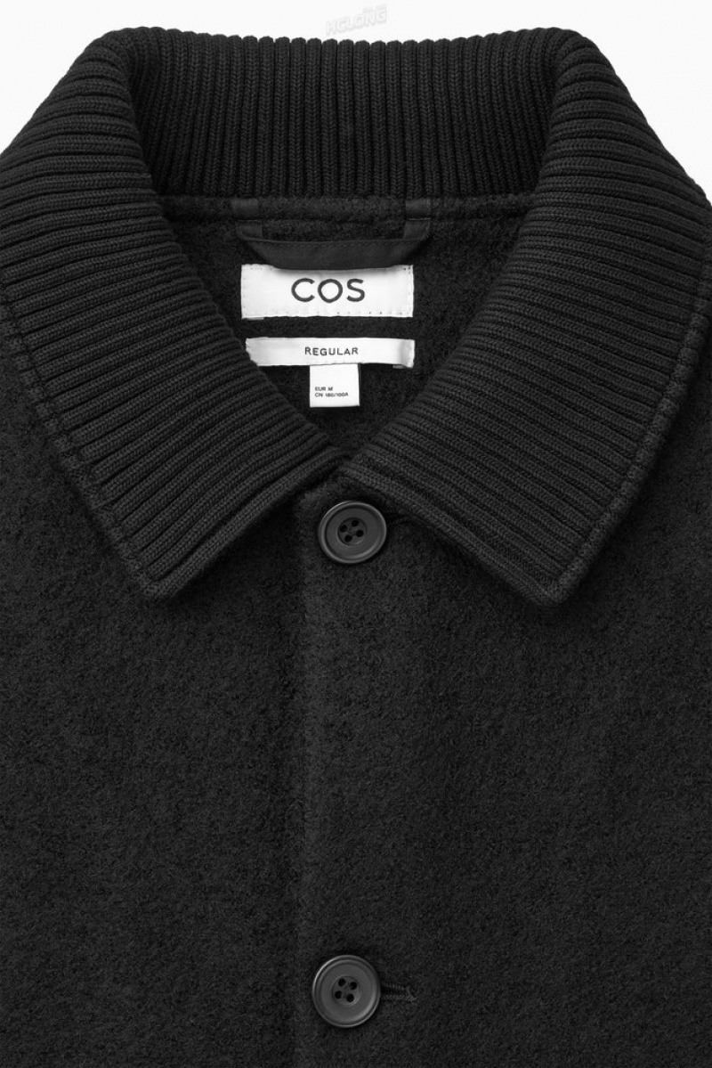 COS Knitted-Collar Workwear Jacket Men's Shirts Black | EO14-D2XM