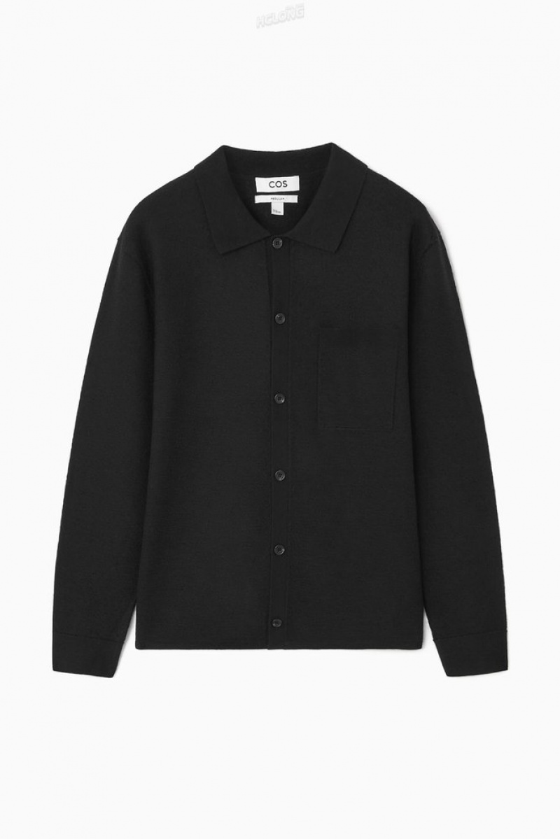 COS Knitted Boiled-Wool Shirt Men's Knitwear Black | ZJ01-M0ED