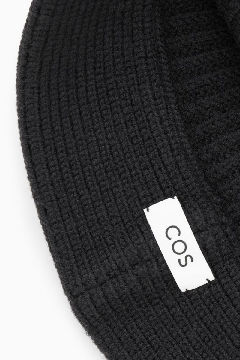 COS Knitted Merino Wool Bucket Hat Men's Hats Black | DG66-H7NK