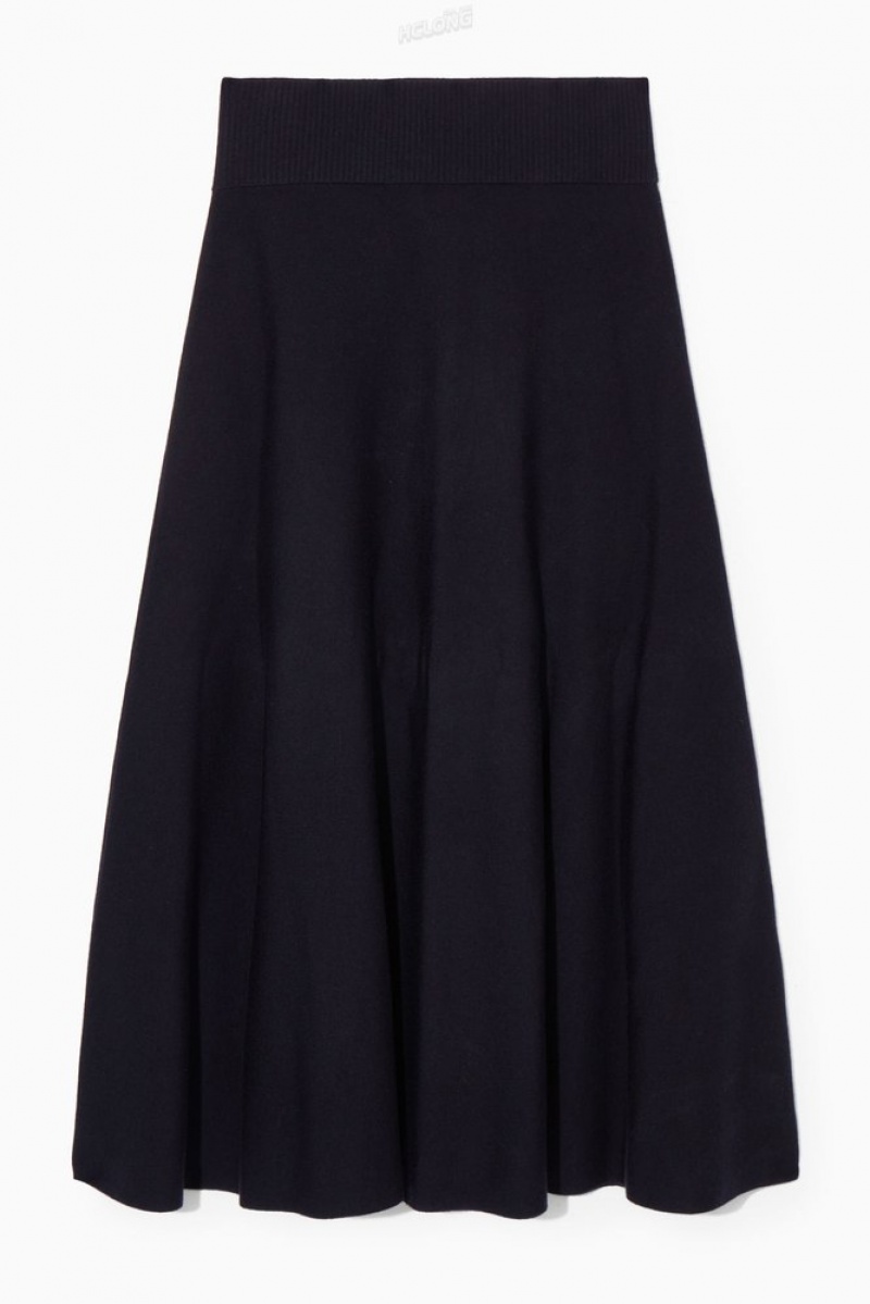 COS Knitted Midi Skirt Women's Skirts Navy | NI25-G4YZ