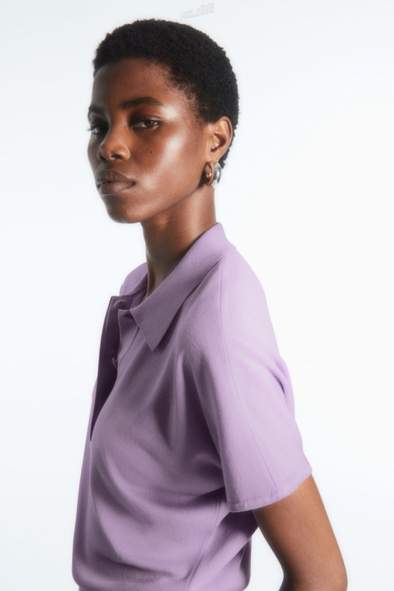 COS Knitted Polo Shirt Women's Tops Lilac | FM35-T8TU