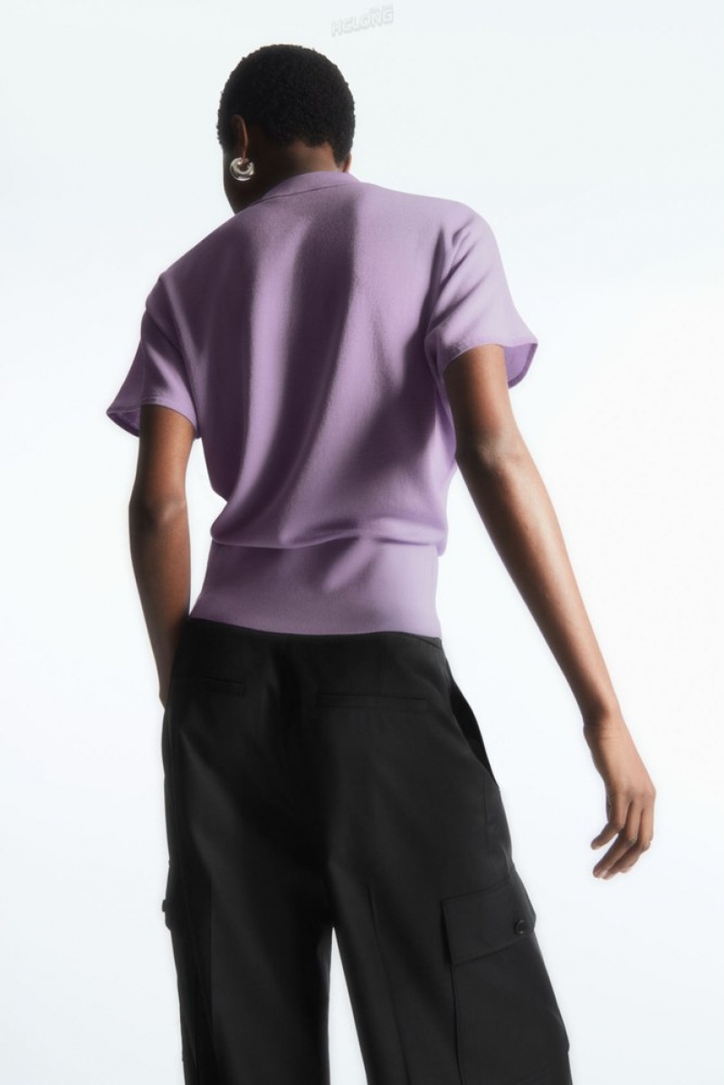 COS Knitted Polo Shirt Women's Tops Lilac | FM35-T8TU