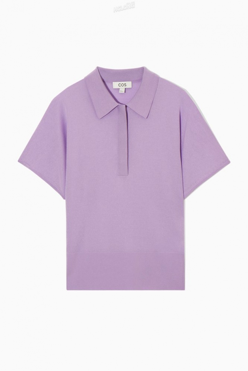 COS Knitted Polo Shirt Women's Tops Lilac | FM35-T8TU