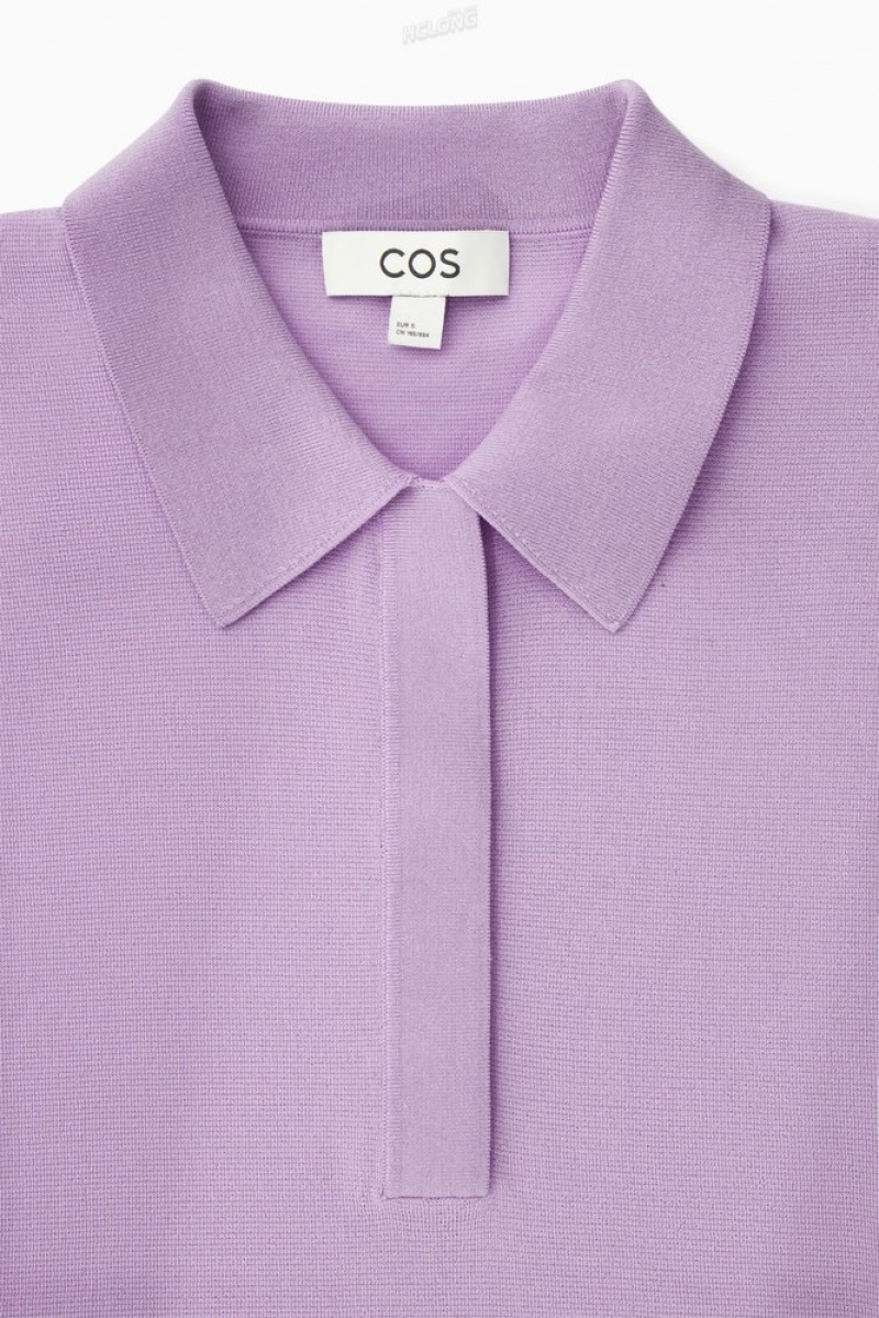 COS Knitted Polo Shirt Women's Tops Lilac | FM35-T8TU