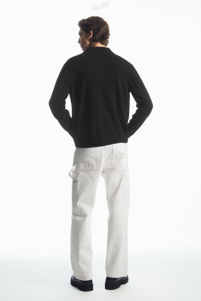 COS Knitted Textured Overshirt Men's Sweaters & Cardigans Black | OG43-P5GW