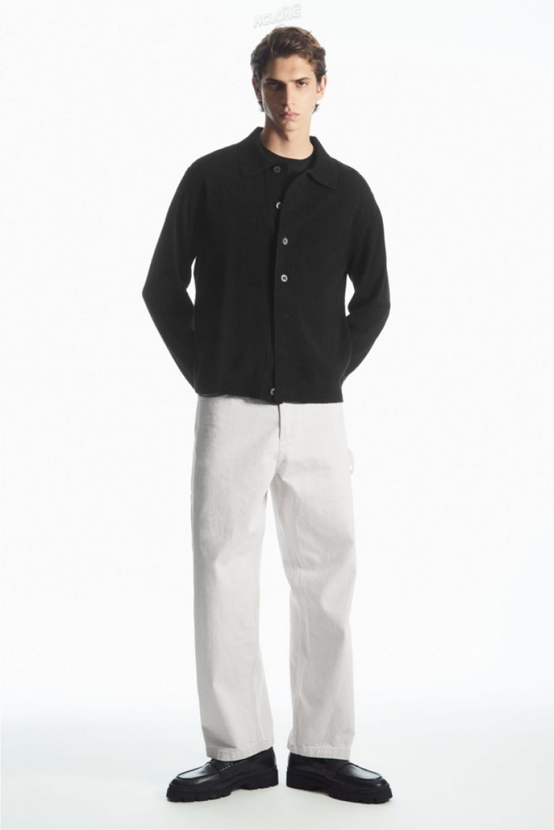 COS Knitted Textured Overshirt Men's Sweaters & Cardigans Black | OG43-P5GW