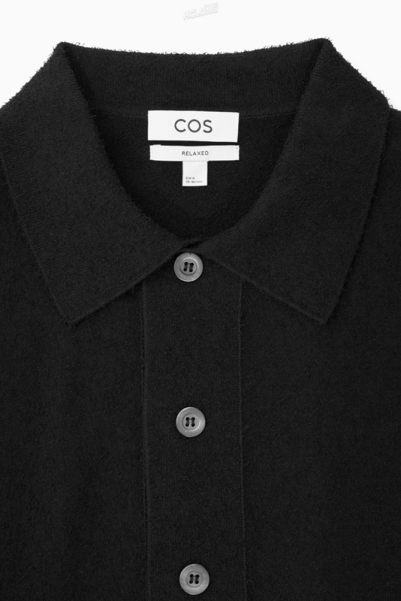 COS Knitted Textured Overshirt Men's Sweaters & Cardigans Black | OG43-P5GW