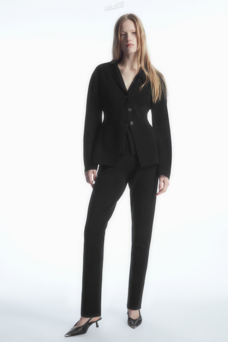 COS Knitted Waisted Blazer Women's Blazers & Tailoring Black | UQ36-T4JW