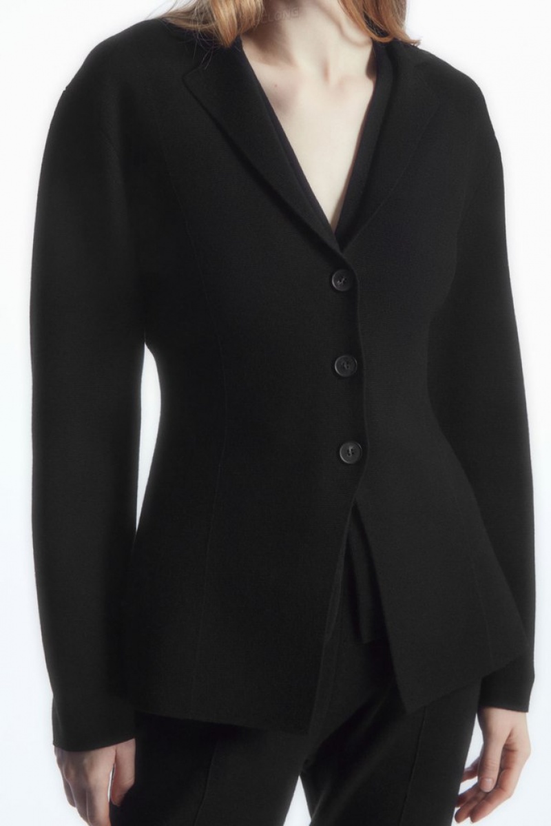 COS Knitted Waisted Blazer Women's Blazers & Tailoring Black | UQ36-T4JW