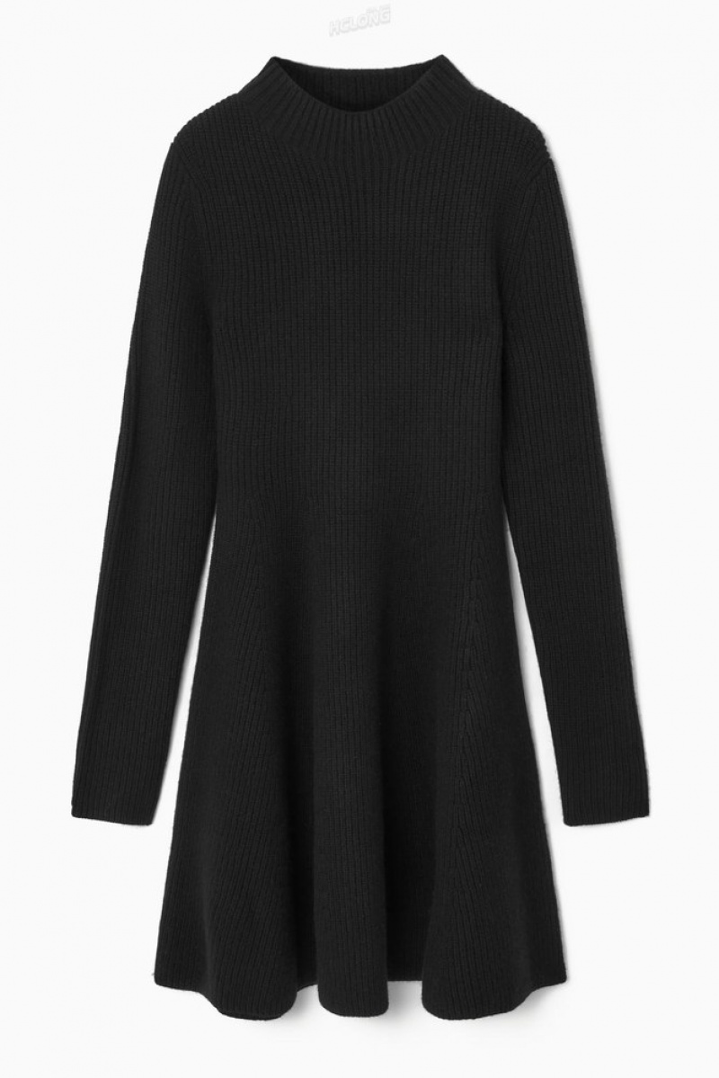 COS Knitted Wool Flared Mini Dress Women's Dresses Black | VL35-L2UD