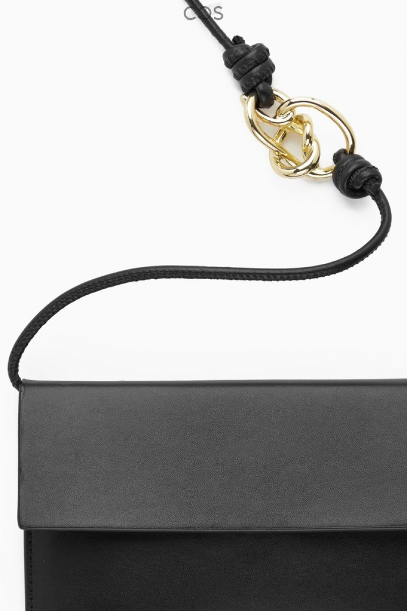 COS Knotted Crossbody Pouch - Leather Women's Bags Black | YV70-X8JV