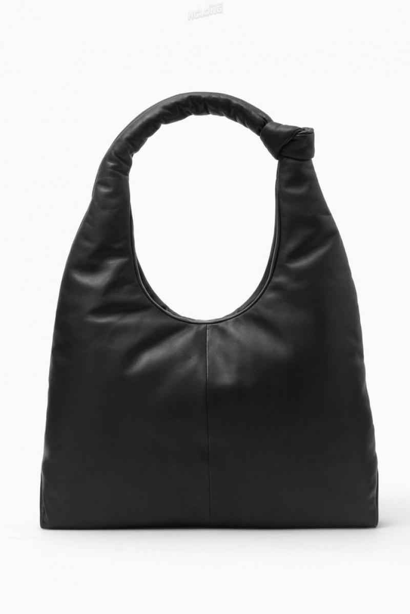 COS Knotted Padded Shoulder Bag - Leather Women's Bags Black | FW81-Z3HW