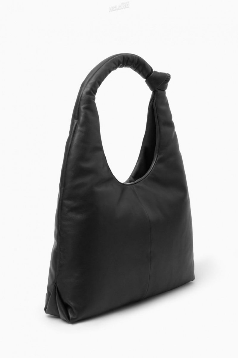 COS Knotted Padded Shoulder Bag - Leather Women's Bags Black | FW81-Z3HW