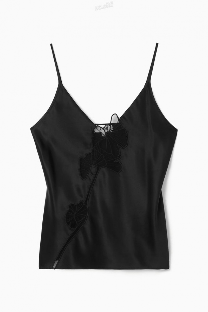 COS Lace-Paneled Silk Camisole Women's Tops Black | KN61-N0GN