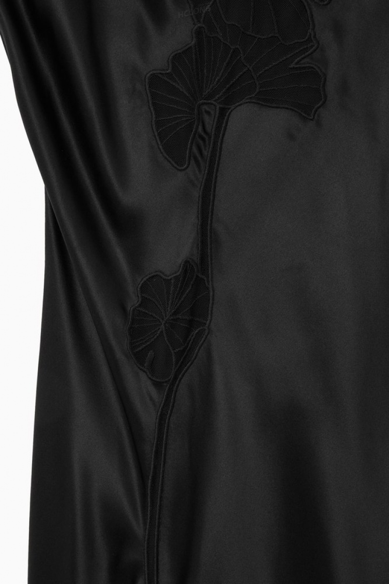 COS Lace-Paneled Silk Slip Dress Women's Dresses Black | GK57-C7JN