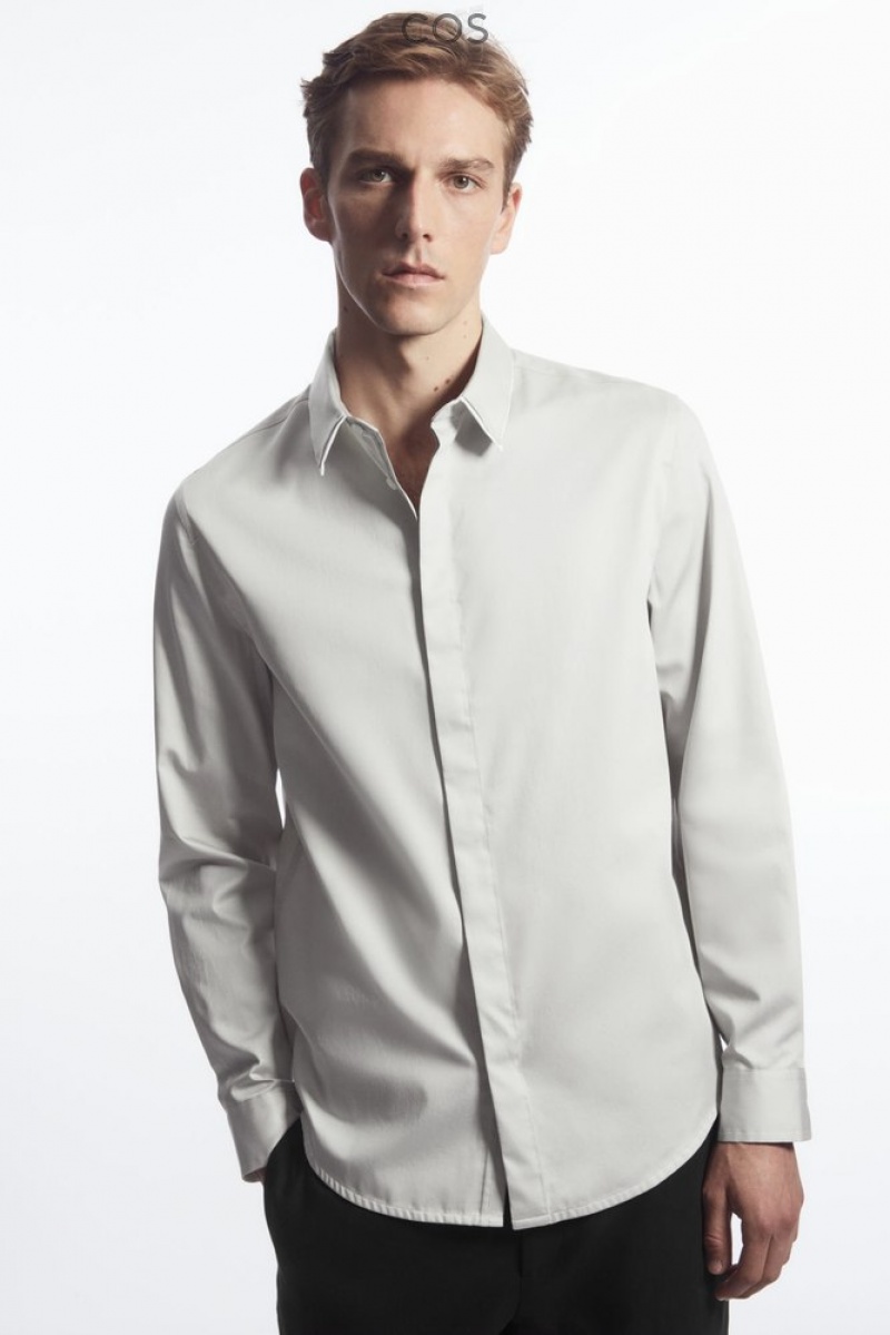 COS Layered-Collar Dress Shirt - Regular Men's Shirts Light Gray | EQ64-M8QM