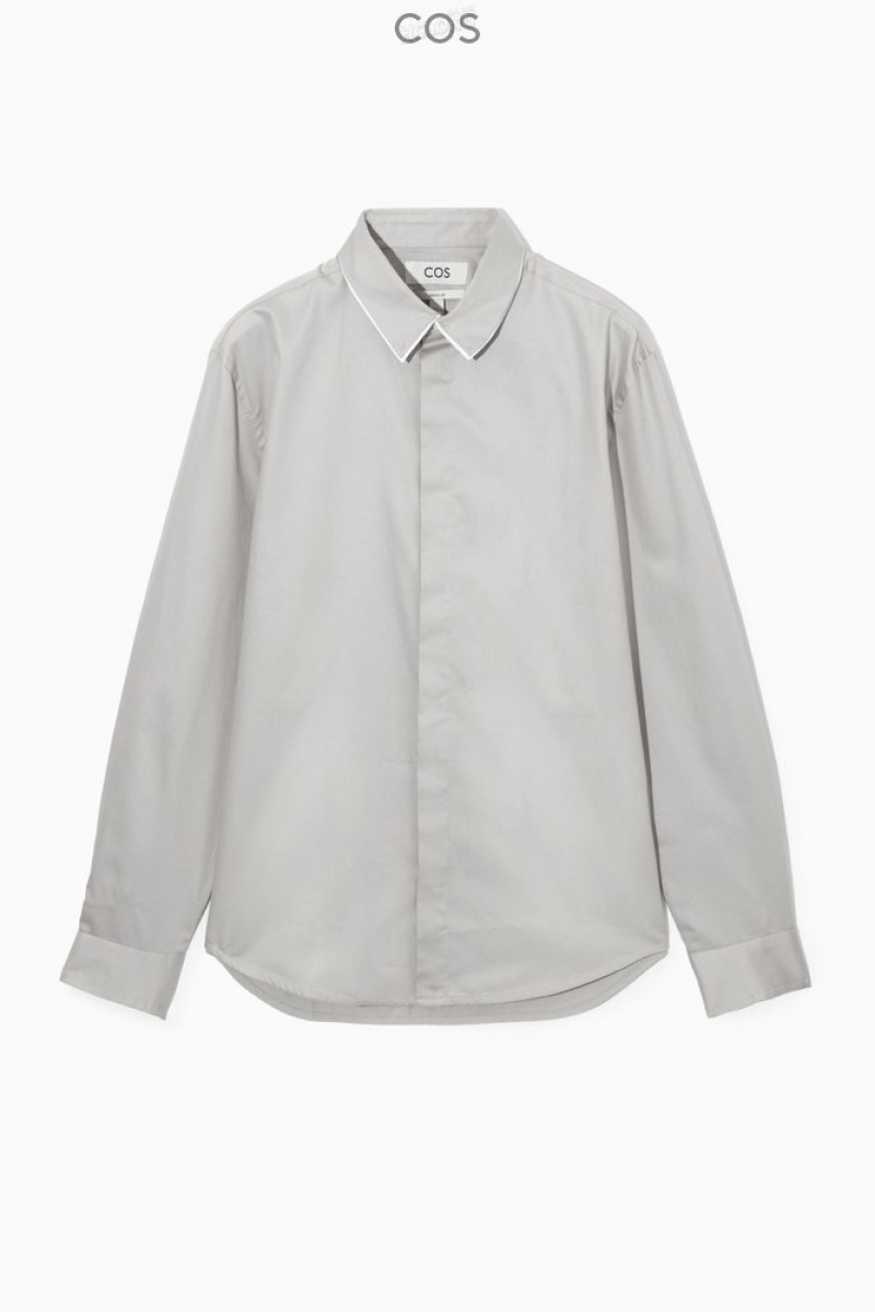 COS Layered-Collar Dress Shirt - Regular Men's Shirts Light Gray | EQ64-M8QM