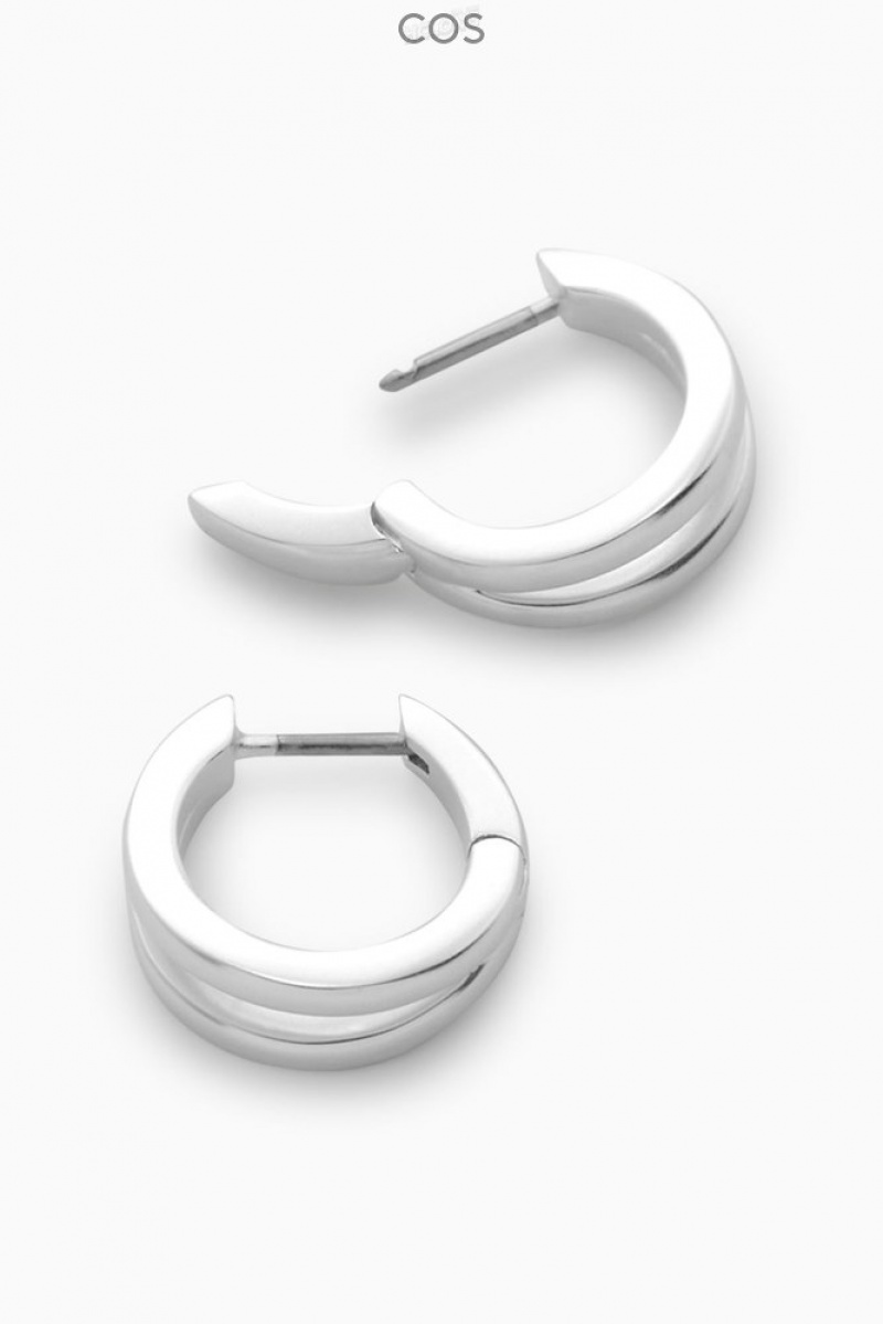 COS Layered Double Hoop Earrings Men's Jewelry & Jewellery Silver | XE59-M2XH