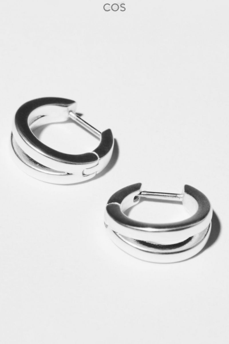 COS Layered Double Hoop Earrings Men's Jewelry & Jewellery Silver | XE59-M2XH