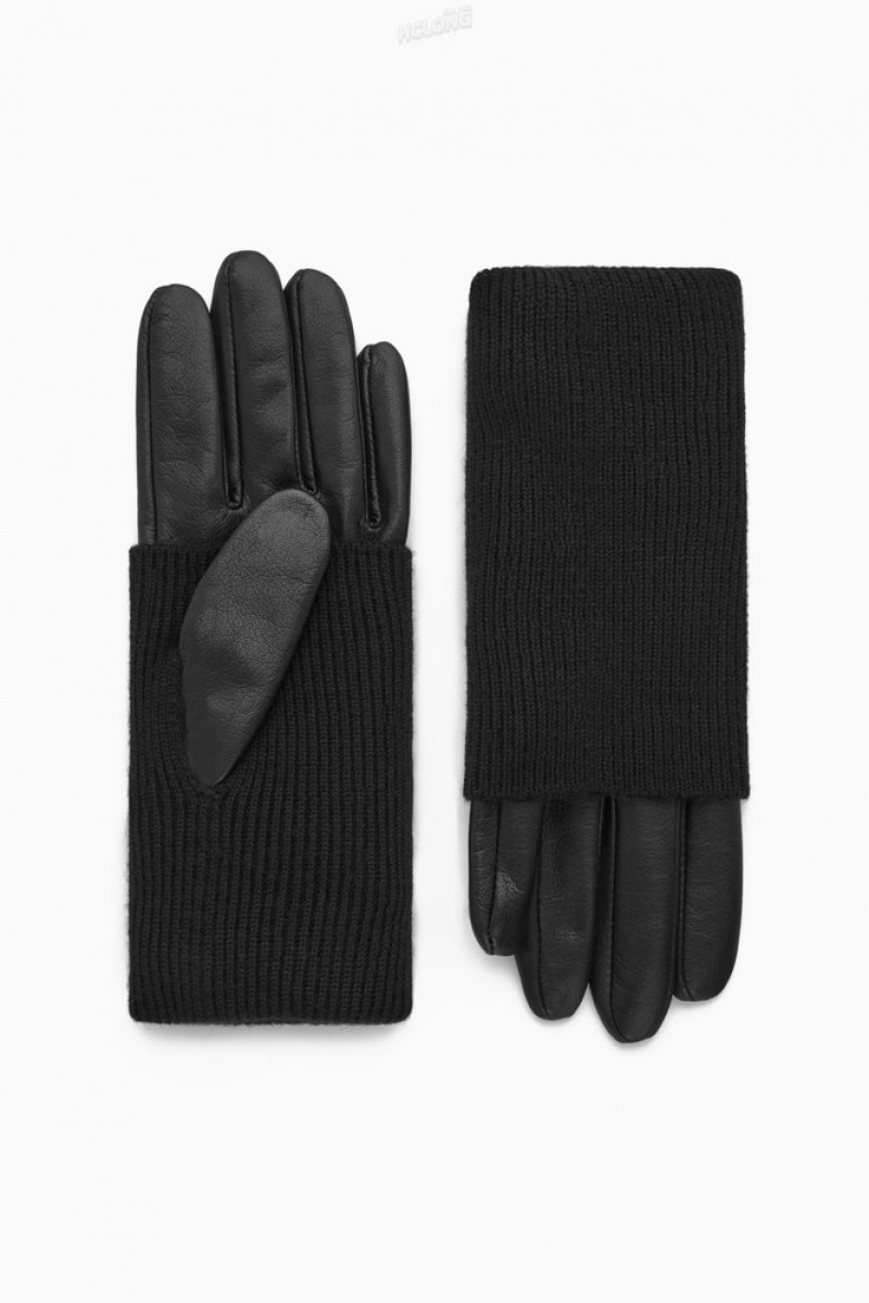 COS Layered Leather Gloves Women's Gloves Black | BW13-Y4LA