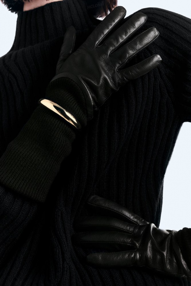 COS Layered Leather Gloves Women's Gloves Black | BW13-Y4LA