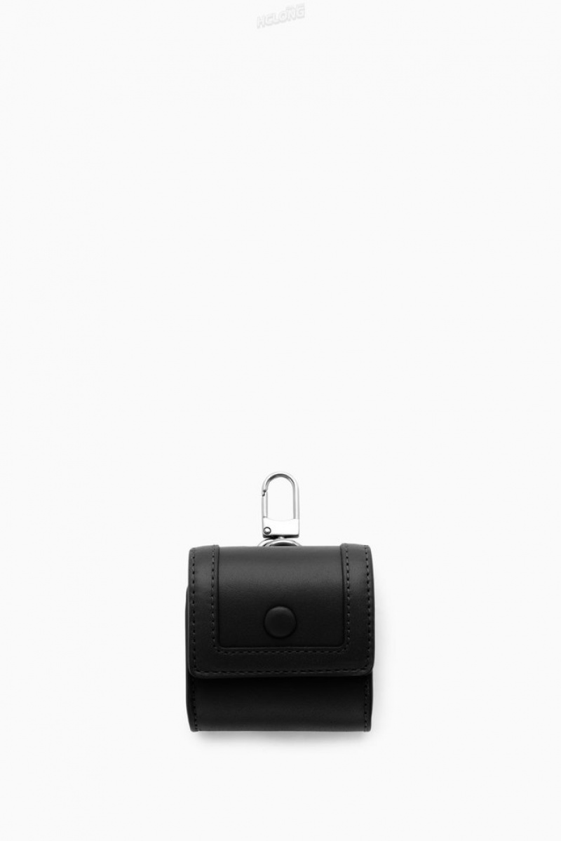 COS Leather Airpods Case Men's Case Black | BN23-I6ER