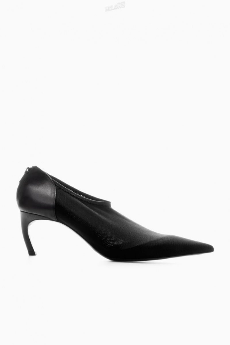 COS Leather And Mesh Pumps Women's Pumps Black | UD07-V8WR