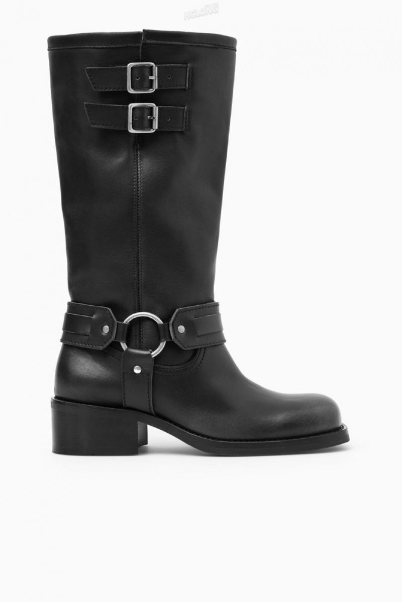 COS Leather Biker Boots Women's Boots Black | VT64-Q5LP