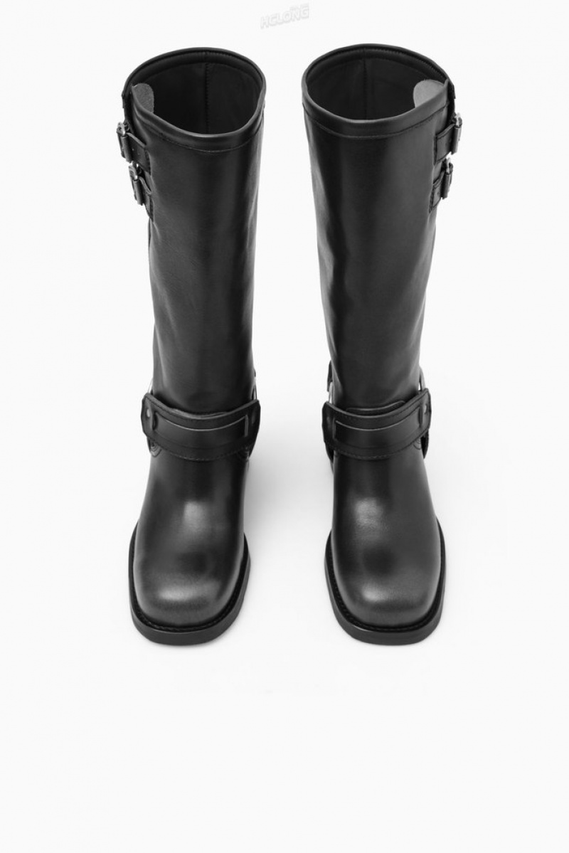 COS Leather Biker Boots Women's Boots Black | VT64-Q5LP