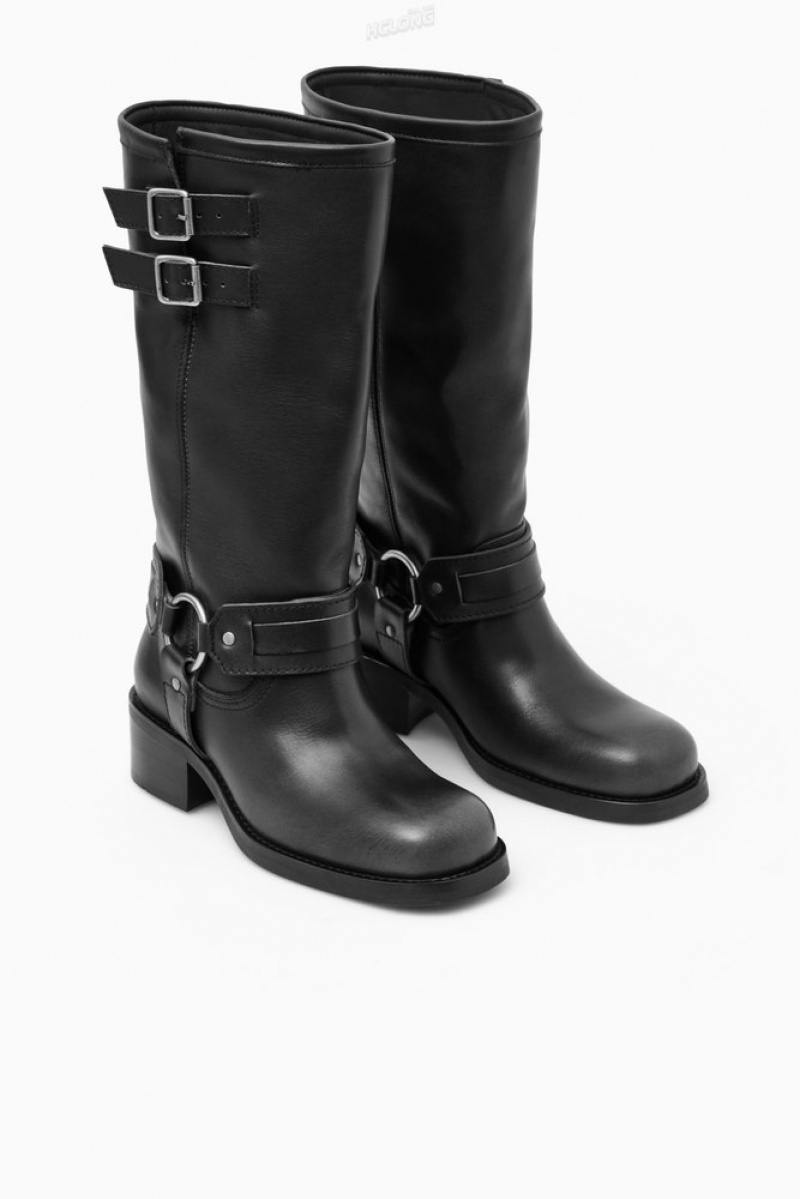 COS Leather Biker Boots Women's Boots Black | VT64-Q5LP