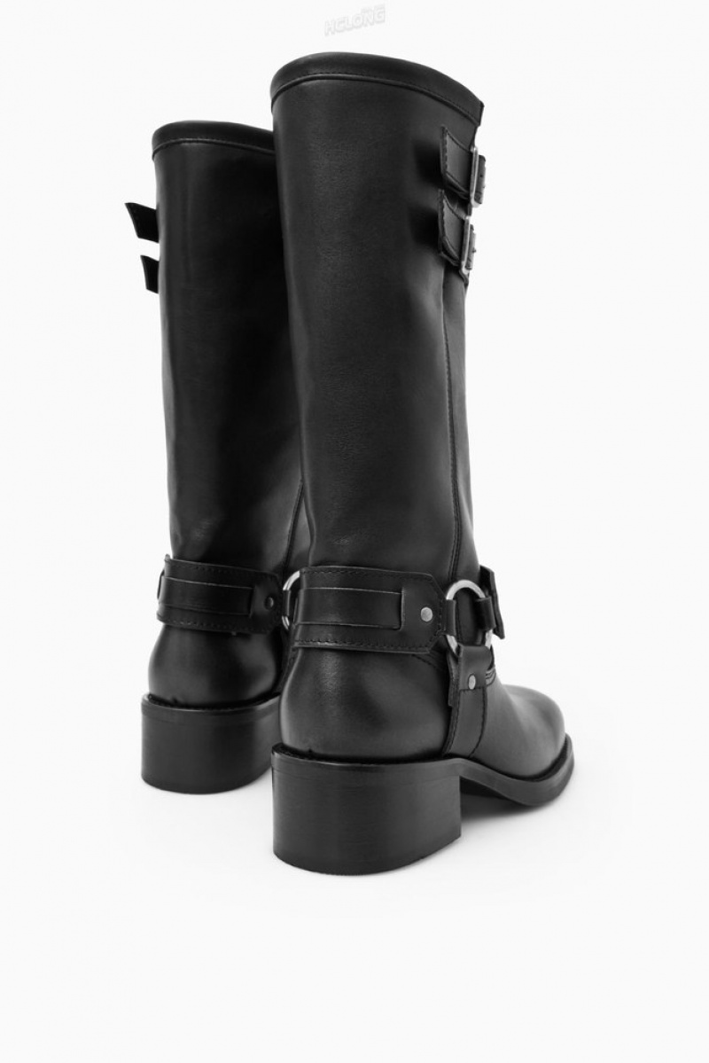 COS Leather Biker Boots Women's Boots Black | VT64-Q5LP