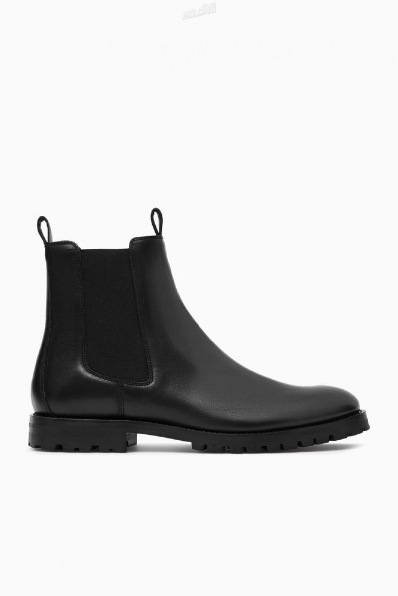 COS Leather Chelsea Boots Men's Boots Black | EN18-V6UL