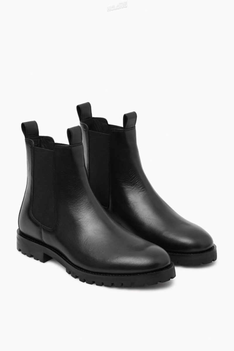 COS Leather Chelsea Boots Men's Boots Black | EN18-V6UL