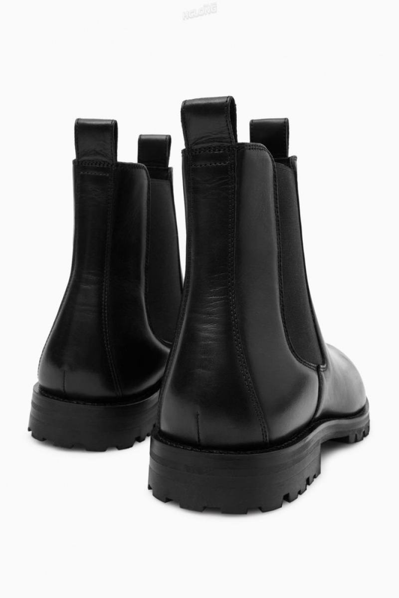 COS Leather Chelsea Boots Men's Boots Black | EN18-V6UL