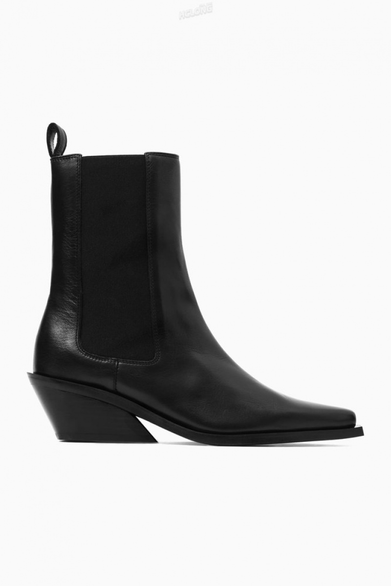 COS Leather Cowboy Chelsea Boots Women's Boots Black | CT45-O1NH