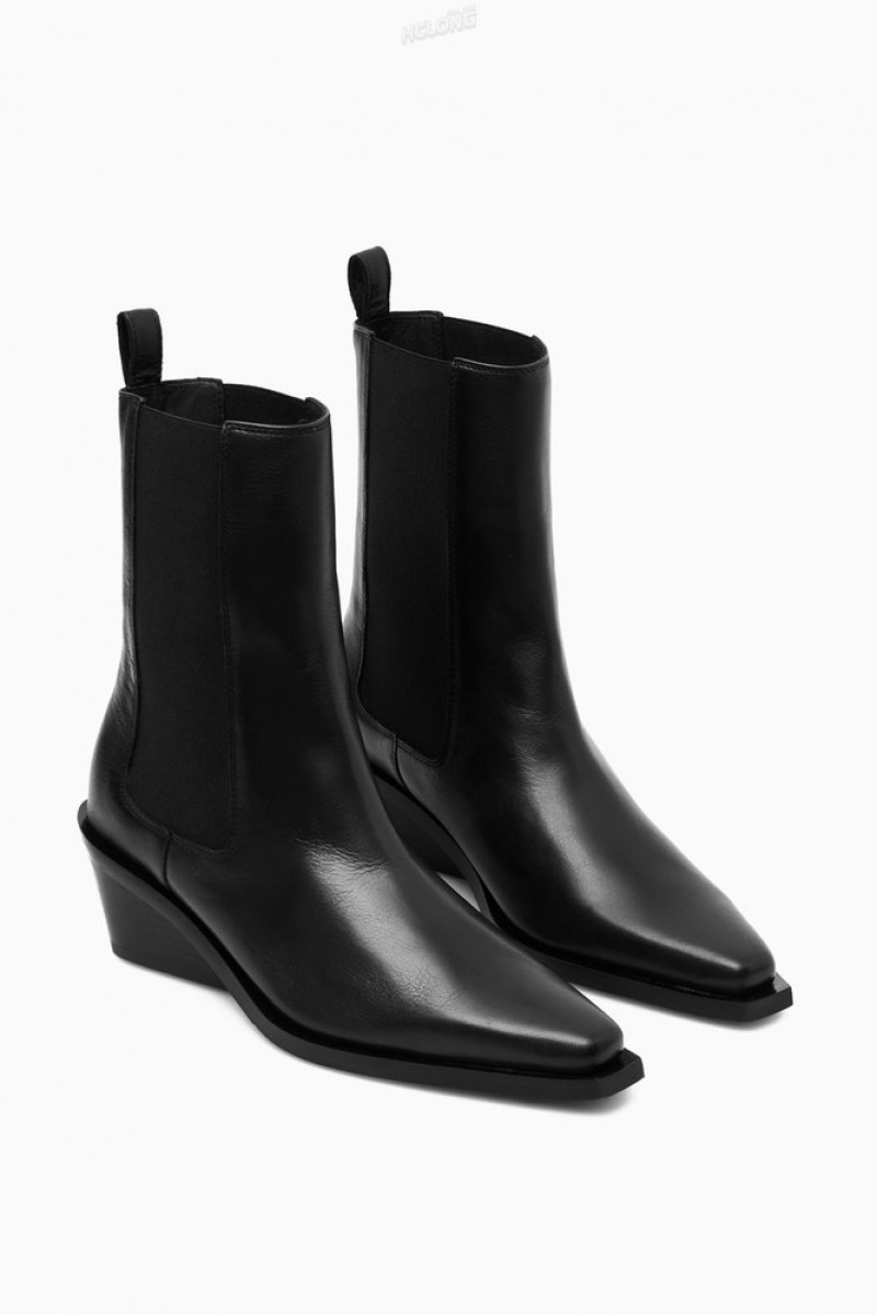 COS Leather Cowboy Chelsea Boots Women's Boots Black | CT45-O1NH