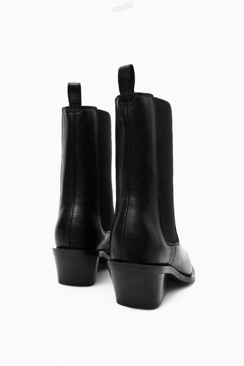 COS Leather Cowboy Chelsea Boots Women's Boots Black | CT45-O1NH