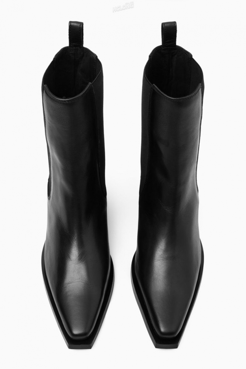 COS Leather Cowboy Chelsea Boots Women's Boots Black | CT45-O1NH