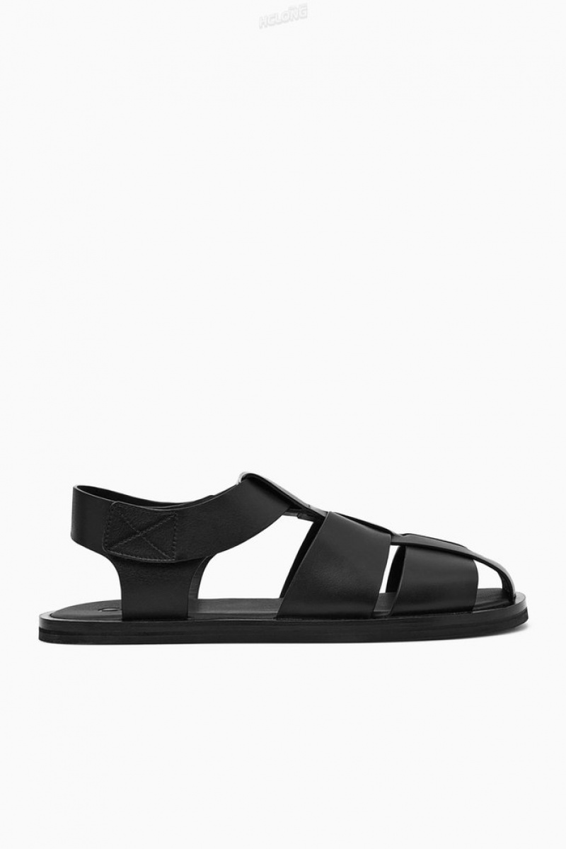 COS Leather Fisherman Sandals Men's Sandals Black | AK00-X8SS