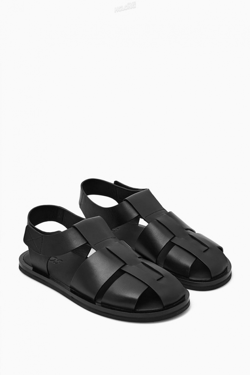 COS Leather Fisherman Sandals Men's Sandals Black | AK00-X8SS