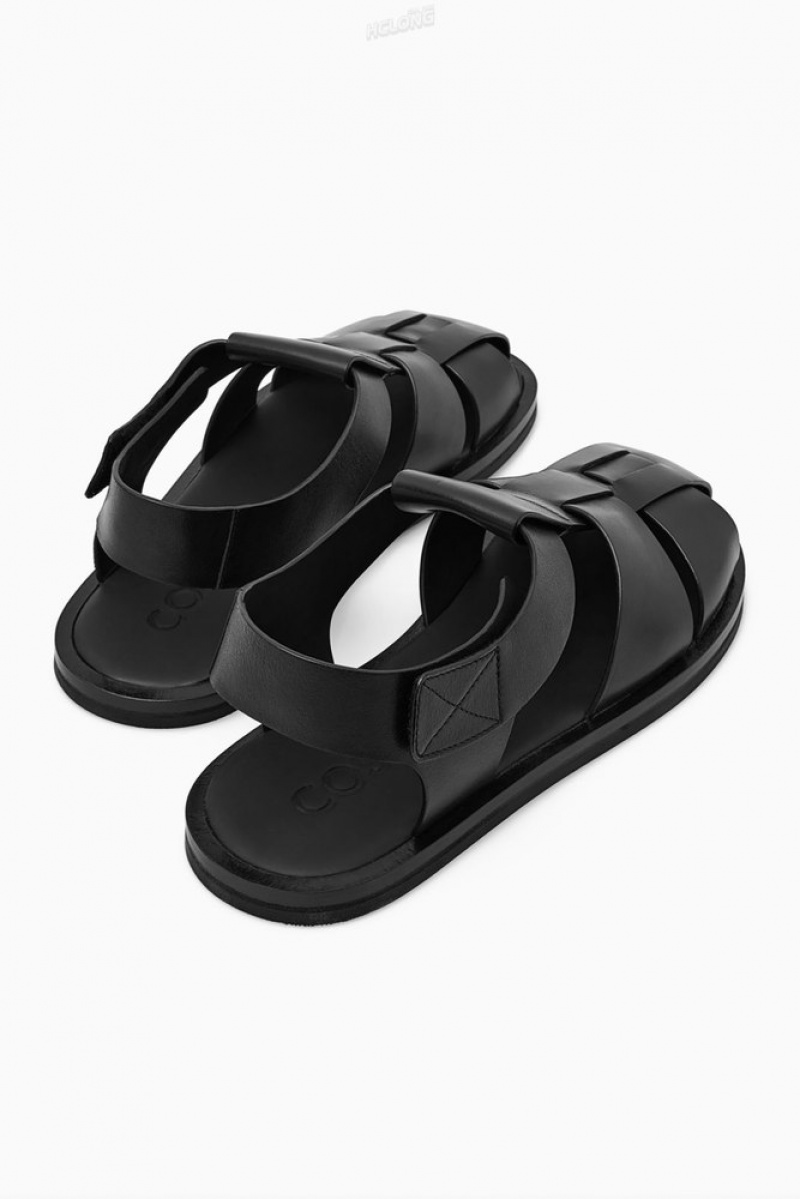 COS Leather Fisherman Sandals Men's Sandals Black | AK00-X8SS