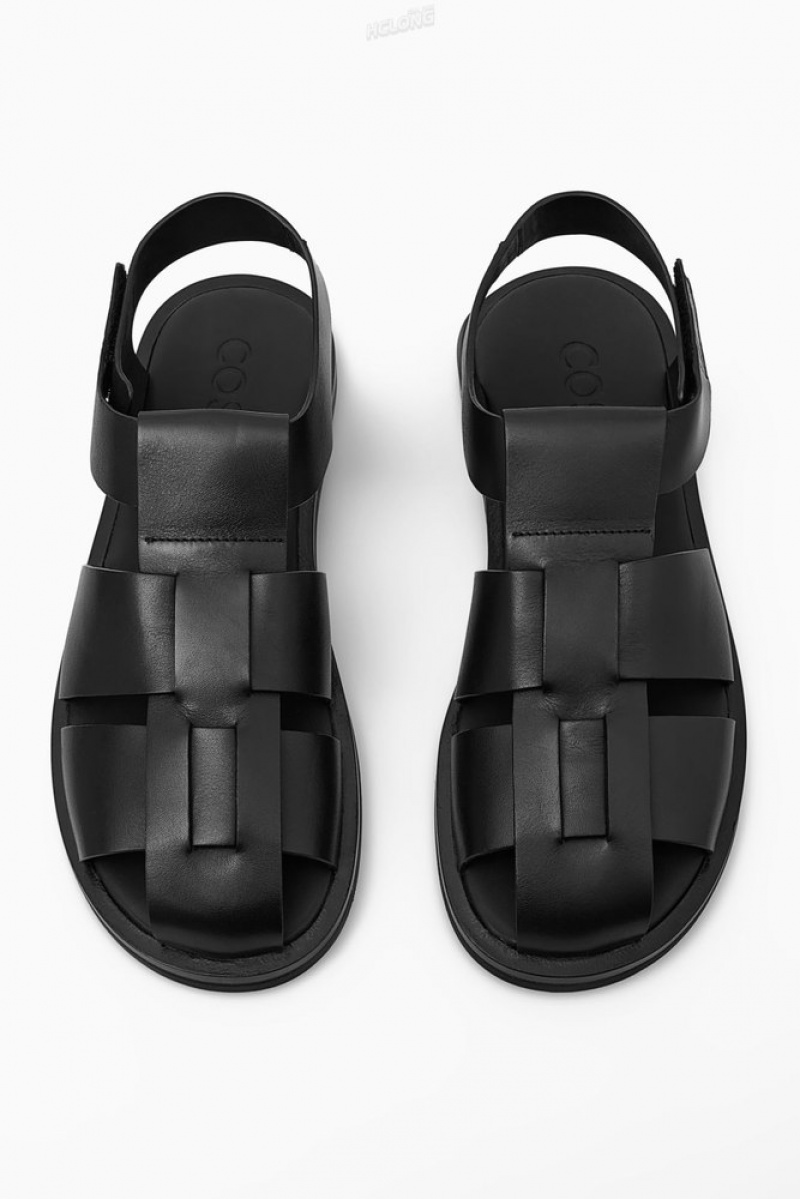 COS Leather Fisherman Sandals Men's Sandals Black | AK00-X8SS