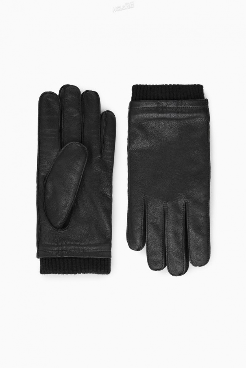 COS Leather Gloves Men's Gloves Black | XD79-X1YU