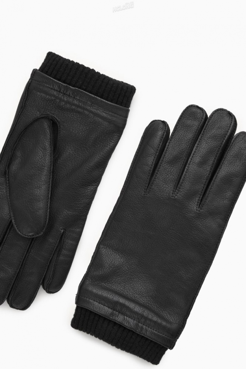 COS Leather Gloves Men's Gloves Black | XD79-X1YU