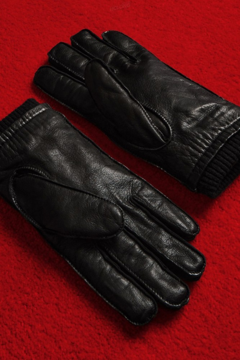 COS Leather Gloves Men's Gloves Black | XD79-X1YU