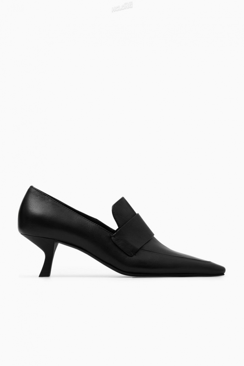 COS Leather Heeled Loafers Women's Loafers Black | SL13-Q5YC