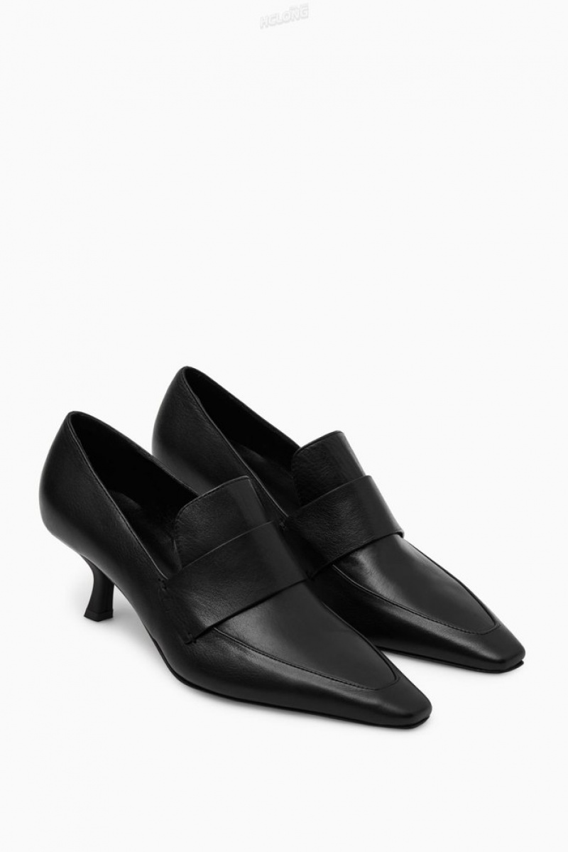 COS Leather Heeled Loafers Women's Loafers Black | SL13-Q5YC