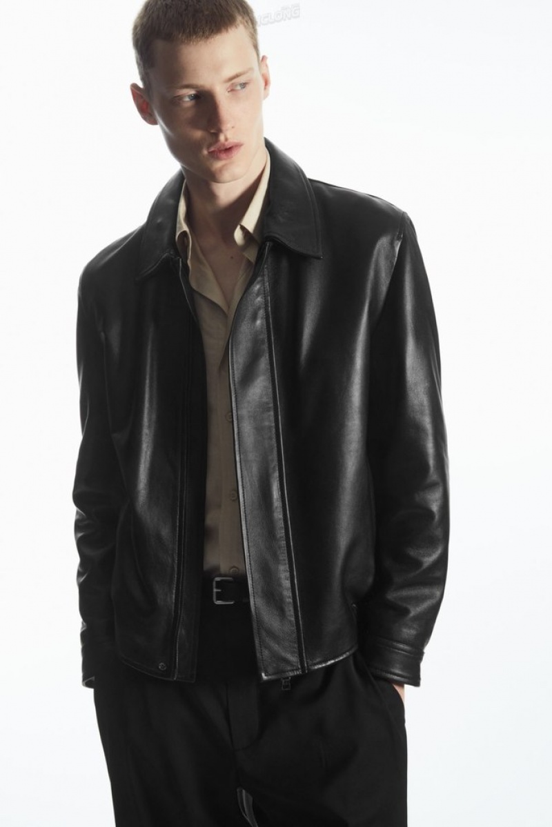 COS Leather Jacket Men's Coats & Jackets Black | UV33-A0DF